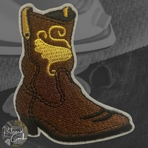 Cowboy Boot in Brown and Gold Iron On Patch Applique Embellishment - $3.20