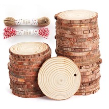 50Pcs Wood Slices 2.4&quot;-2.8&quot; Unfinished Natural Wood Rounds With Pre-Dril... - £24.23 GBP