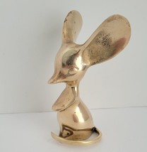 Vtg Brass Mouse Brutalist Large Ears Paperweight Figurine MCM Boho Rustic 5&quot; - $22.09