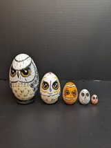 4.5&quot; Owls Nesting Dolls Matryoshka Russian Stacking Doll 5 in 1 Hand Mad... - $20.57