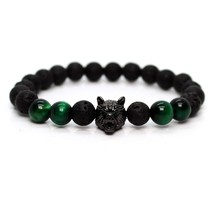 Mens Jewellery Wolf Bracelet Bracelets For Men Green Tiger Stone Armband Lava St - £10.50 GBP