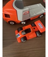 Vintage Little Tikes Racing Team Car Hauler Tractor Trailer Big Rig Race... - $94.04