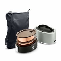 Vaya Tyffyn Silver Copper-Finished Steel Lunch Box with Bagmat,600ml,2 Container - £80.11 GBP