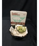 UNUSED 1960s Anchor Hocking MID CENTURY Chip &amp; Dip Set Avocado Green 3-P... - $34.17 CAD