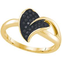 10kt Yellow Gold Round Black Color Enhanced Diamond Leaf Petal Ring 1/6 Cttw - £238.96 GBP