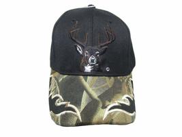 AES Deer Buck Head Antlers Hunter Hunting Camo Top Black Bill Embroidered Cap Ha - £7.89 GBP