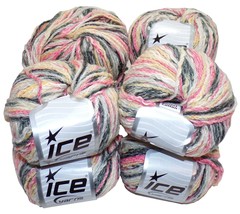 ICE Yarns 8 Balls Pastel Cotton Pink Yellow Gray White, New - £23.31 GBP