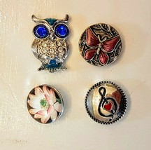 GINGER SNAPS Button Charm Lot Rhinestone Owl Butterfly Flower Musical G Clef - £15.75 GBP