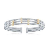 Sterling Silver CZ Bars Triple Wire Bangle, Bonded with 14K Gold Plating - £204.00 GBP