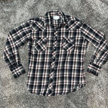 Wrangler Long Sleeve Pearl Snap Collared Plaid Shirt Large Black/Blue/Red - £27.68 GBP