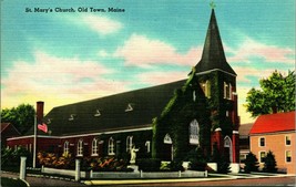 St Mary Church Old Town Maine ME UNP Linen Postcard - £3.12 GBP