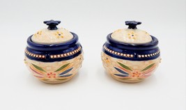 Temp-Tations by Tara Old World Basketweave Blue Lidded Bowls 12 Oz Set of 2 - £23.97 GBP