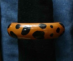 Elegant Leopard Spot Painted Wooden Bangle Bracelet 1970s vintage - $14.95