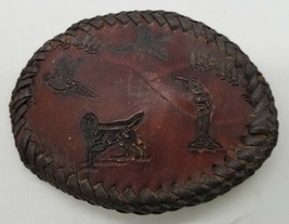 Handmade Handtooled Leather Belt Buckle - Game Bird Pheasant Hunting Bird Dog - £31.75 GBP