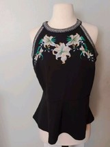 Thalia Sodi Women Fitted Sleeveless  Top Embroidered Sz S Black Floral - £11.43 GBP