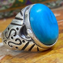 AAA middle eastern 925 sterling silver mens ring natural blue Turquoise فيروز - £45.29 GBP