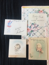 Set of 8 Vintage 40s illustrated Birth/Baby card art (Set B) image 2
