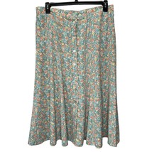 Vintage Koret Button Front Skirt Size 16W Blue Floral Midi Prairie Boho  - $29.65