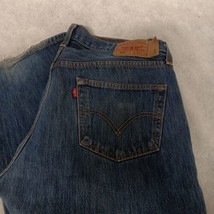 Levi&#39;s 501 Blue Jeans 36x34 Dark Wash Straight Leg Button Fly Frayed Hem - $34.95