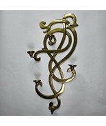 1980s Solid Brass Wall Hanging Candle Holder 5 Sconce 22.5x9&quot; Vintage Décor - £158.21 GBP