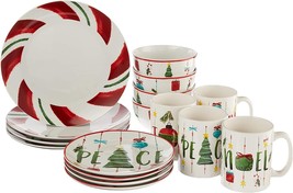 16 Piece Dinnerware Set For 4 Christmas Plates Dishes Salad Bowls Mugs S... - $125.50