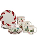 16 Piece Dinnerware Set For 4 Christmas Plates Dishes Salad Bowls Mugs S... - £100.19 GBP