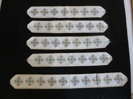 5 COMPLETED Cross Stitch FLORAL DESIGN Panels --(1)3.5&quot;x30.25&quot; &amp; (4)3.5&quot;... - £19.14 GBP