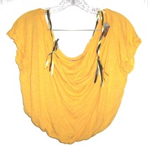Yellow Crop Top with Black &amp; Yellow Ribbon Accents by Arden B Cap Sleeves Sz S - £17.62 GBP