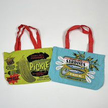 Set of 2 Trader Joes Reusable Canvas Shopping Bag Tote Sardines &amp; Pickles Design - £12.35 GBP