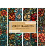 Stained Glass Rose SVG &amp; PNG Patterns - 12 Digital Scrapbooking Papers   - £3.81 GBP