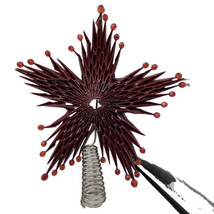 Christmas Tree Topper Star Burgundy Folded Paper Red Beads 10&quot; Vintage - £11.74 GBP