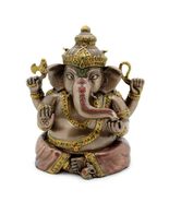 Sitting Ganesha Statue 4.5&quot; Hindu Elephant God HIGH QUALITY Bronze Resin... - $20.66