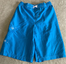 Op Boys Bright Blue White Swim Trunks Shorts Pocket 10-12 - $9.31