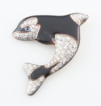 14k Yellow Gold Diamond &amp; Black Enamel Killer Whale Orca Pendant/Brooch ... - £1,371.07 GBP