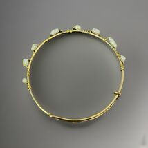 Gold Tone Bangle Bracelet  Genuine Wire Wrapped Delicate Pearls - $14.85