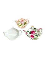 3 Tea Bag Spoon Holders Vintage White Floral Italy  - $42.16