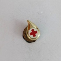 Vintage Small American Red Cross Gold Tone Blood Droplet Lapel Hat Pin - £6.57 GBP