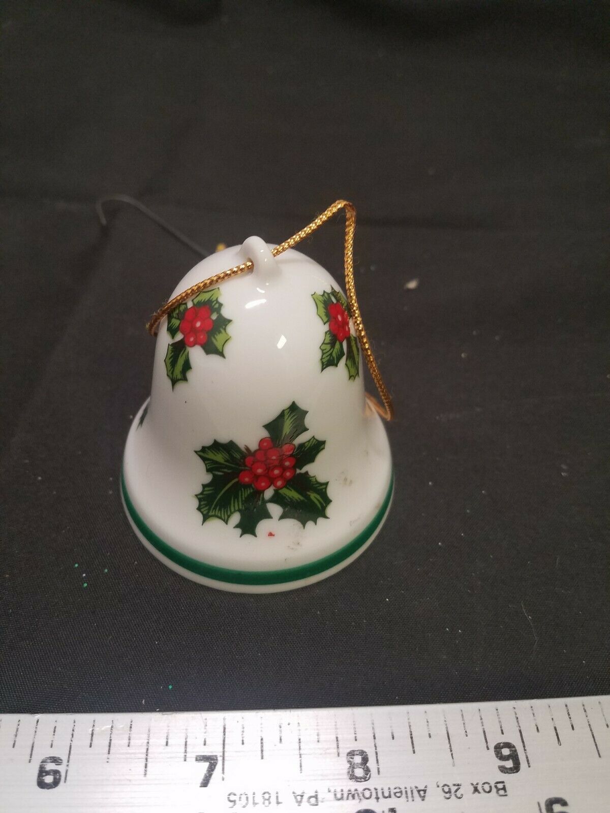 Vintage Lefton Christmas Ornament Porcelain Bell w/Holly & Berries Japan #8304 - $10.36