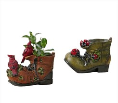 Cardinal Ladybug Boot Planters Set of 2 Resin 9.6" Long Vintage Retro Design image 2
