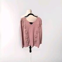 Lane Bryant Women&#39;s 18/20 Sweater 3/4 Sleeve Pink V Neck Floral Crochet - €11,49 EUR