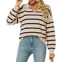 Funlingo Womens S Long Sleeve Casual Striped Pullover Sweater Apricot - $29.69