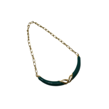 Vintage Signed Monet Green Gold Choker Necklace Statement Piece  19&quot; - H... - £23.77 GBP