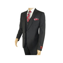 Men Suit BERLUSCONI Turkey 100% Italian Wool Super 180's 3pc Vested #Ber21 Black image 4