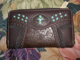 Montana West Brown/Turquoise Wallet w/Cross - £53.62 GBP