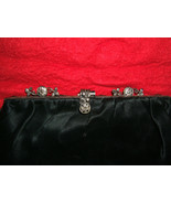 Antique Black Satin Clutch Handbag w/ Jeweled Marchisite Clasp &amp; Change ... - £36.96 GBP