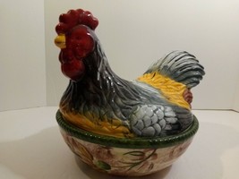 Sunshine Rooster Ceramic Large Colorful Hen on a nest Bowl Container - £23.73 GBP