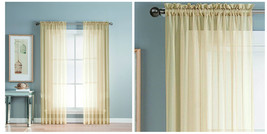 Solid 2 Piece Sheer Curtains Drape Panels Extra Long 54&quot; X 108&quot; - Beige - P01 - £22.06 GBP
