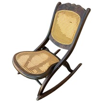 Vintage Folding Wood &amp; Cane Victorian Style Rocking Chair With Floral Ca... - $331.63 CAD