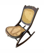 Vintage Folding Wood &amp; Cane Victorian Style Rocking Chair With Floral Ca... - $4,365.85 MXN