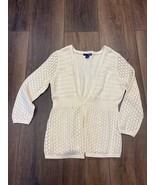 Basic Edition Open Knit Crochet Cardigan Sweater Small Cream Cottagecore... - £13.62 GBP